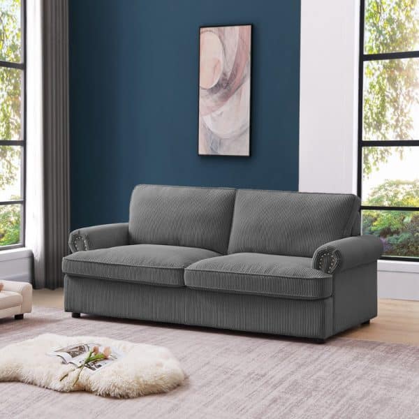 PHEBE 3 Seater Sofa bed with Separate Foam Mattress- Corduroy Dark grey - Image 2