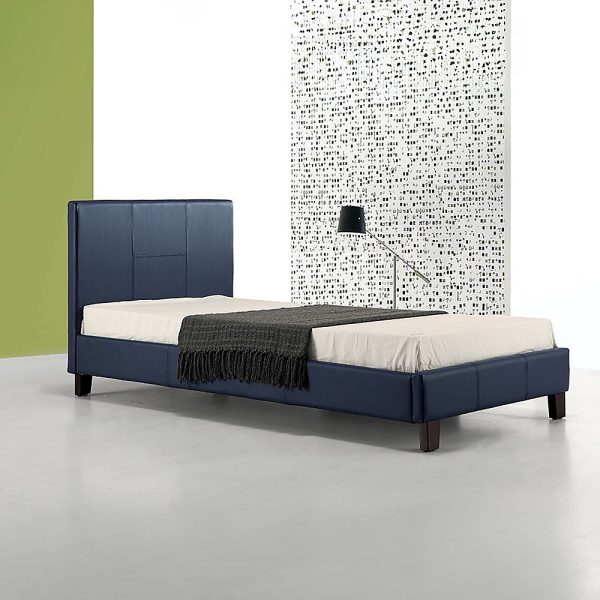 Single PU Leather Bed Frame Blue - Image 2