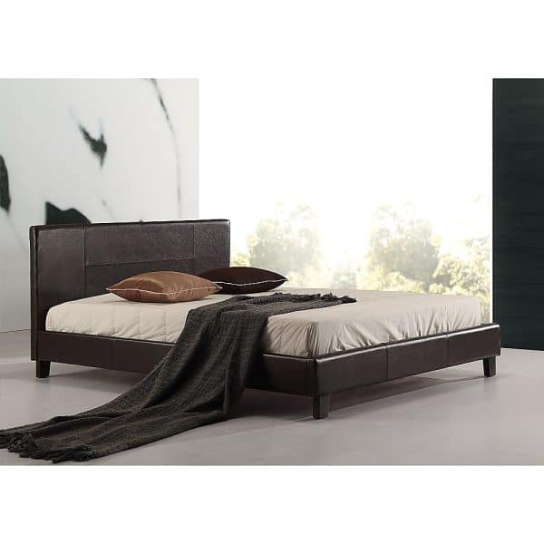 Double PU Leather Bed Frame Brown - Image 2