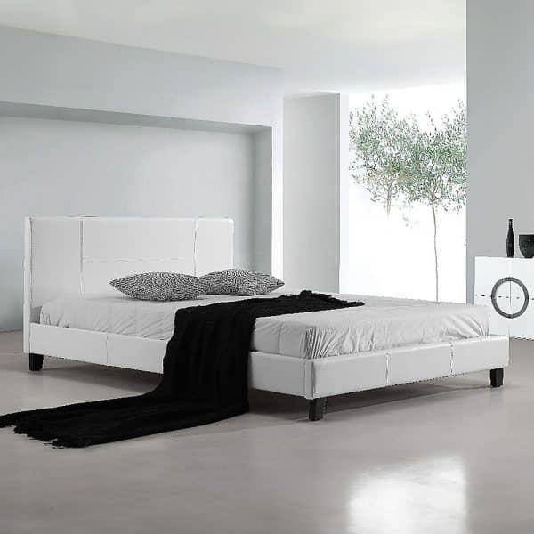 Queen PU Leather Bed Frame White - Image 2