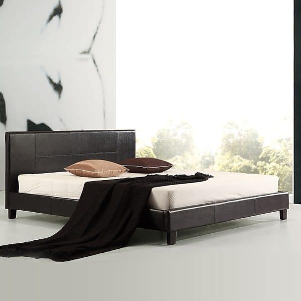 King PU Leather Bed Frame Brown - Image 2