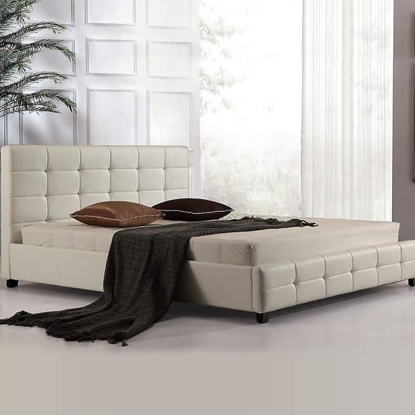 King PU Leather Deluxe Bed Frame White - Image 2