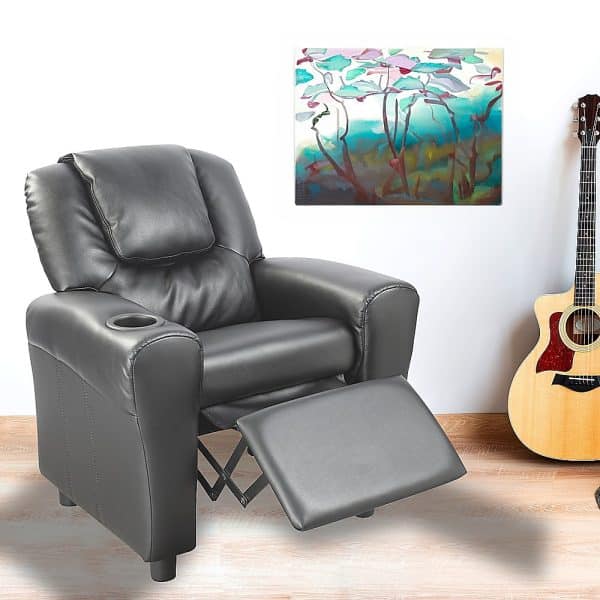 PU Leather Kids Recliner with Drink Holder - Image 2