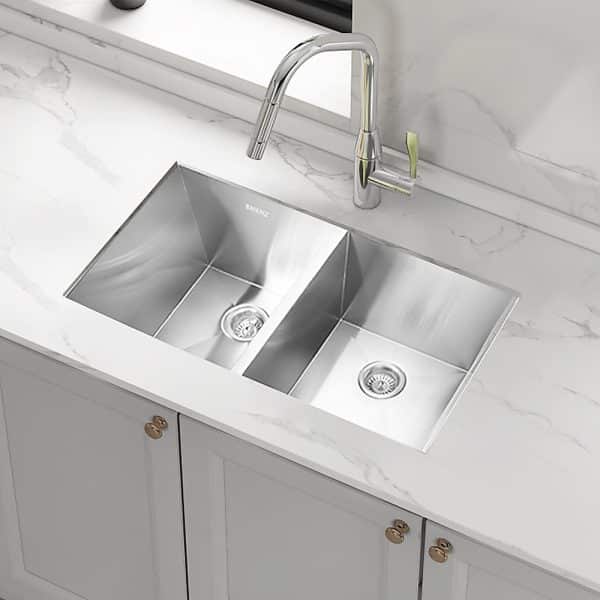 820x457mm Handmade Stainless Steel Undermount / Topmount Kitchen Laundry Sink with Waste - Image 2