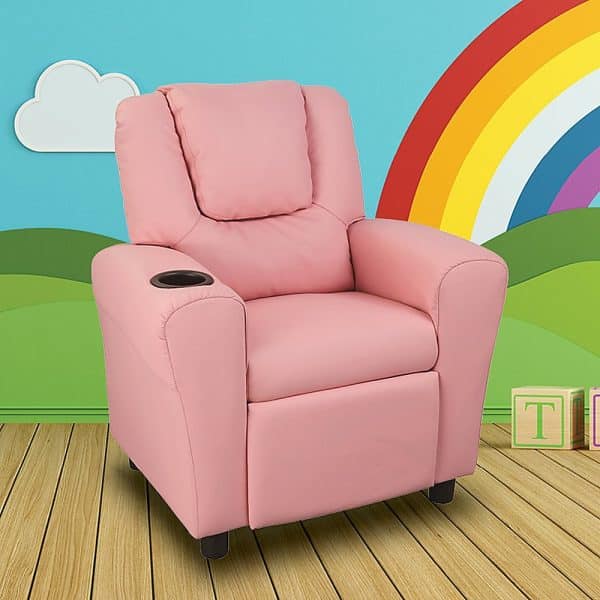 PU Leather Kids Recliner with Drink Holder - Image 2
