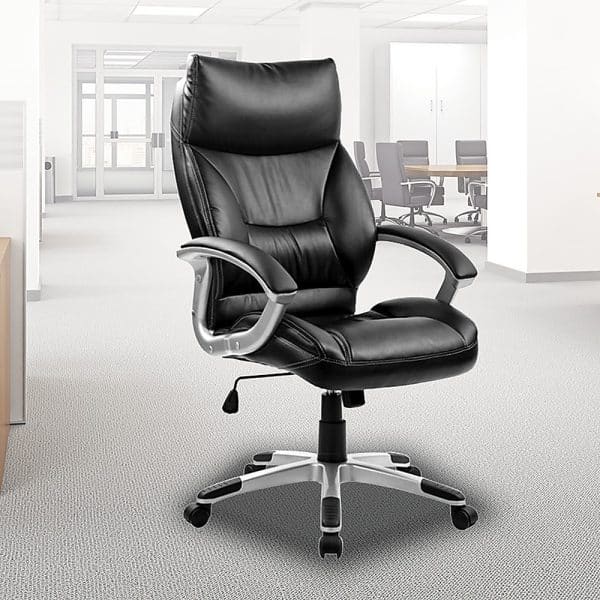 PU Leather Office Chair Executive Padded Black - Image 2