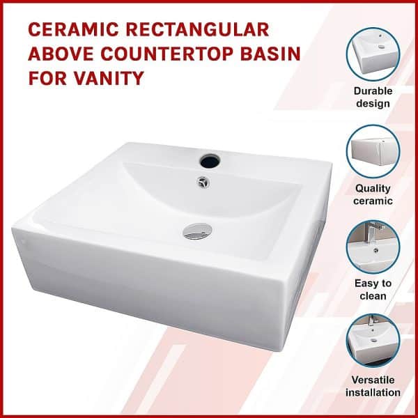 Ceramic Rectangular Above Countertop Basin for Vanity - Image 2