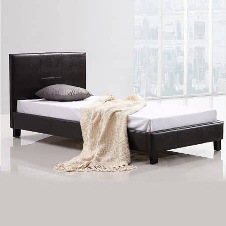 Single PU Leather Bed Frame Brown - Image 2