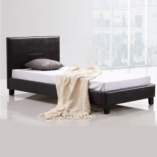 Single PU Leather Bed Frame Brown - Image 2