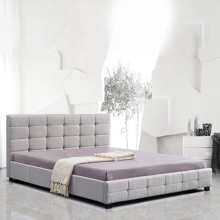 Linen Fabric King Deluxe Bed Frame Beige - Image 2