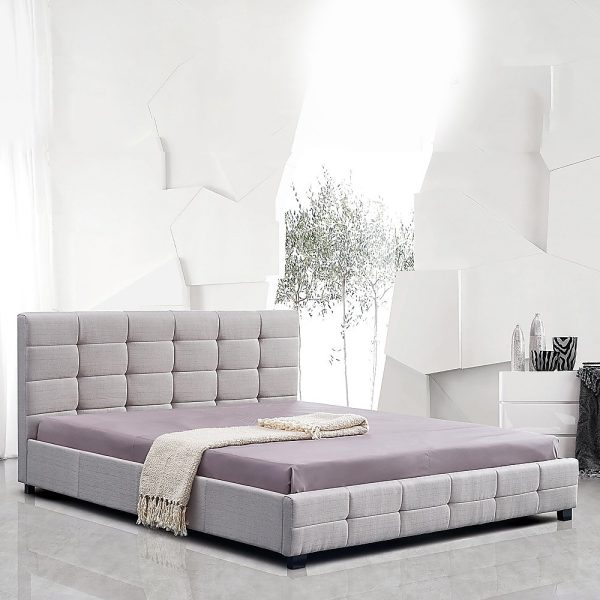 Linen Fabric King Deluxe Bed Frame Beige - Image 2