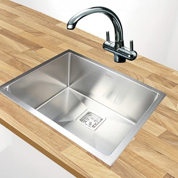 550x455mm Handmade 1.5mm Stainless Steel Undermount / Topmount Kitchen Sink with Square Waste - Image 2