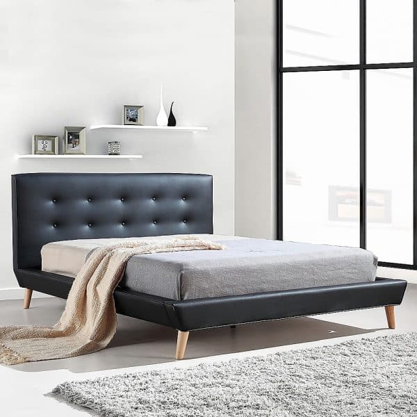 Double PU Leather Deluxe Bed Frame Black - Image 2