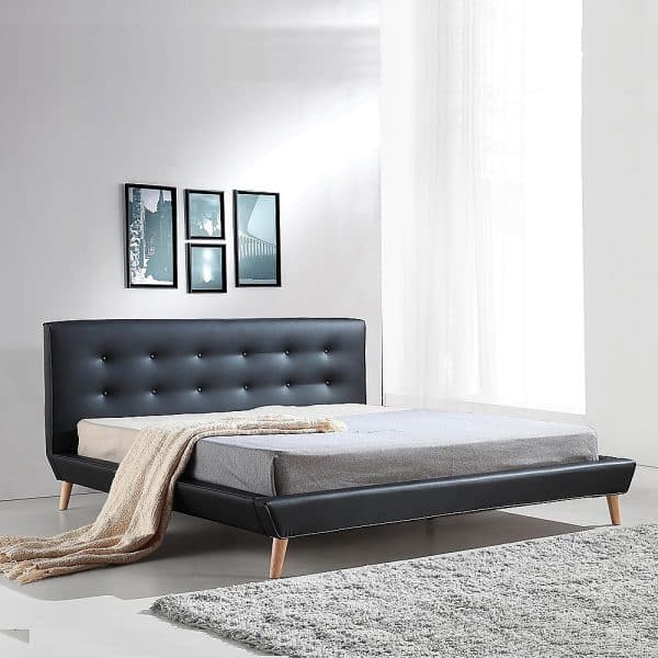 King PU Leather Deluxe Bed Frame Black - Image 2