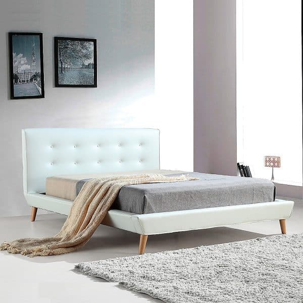 Queen PU Leather Deluxe Bed Frame White - Image 2
