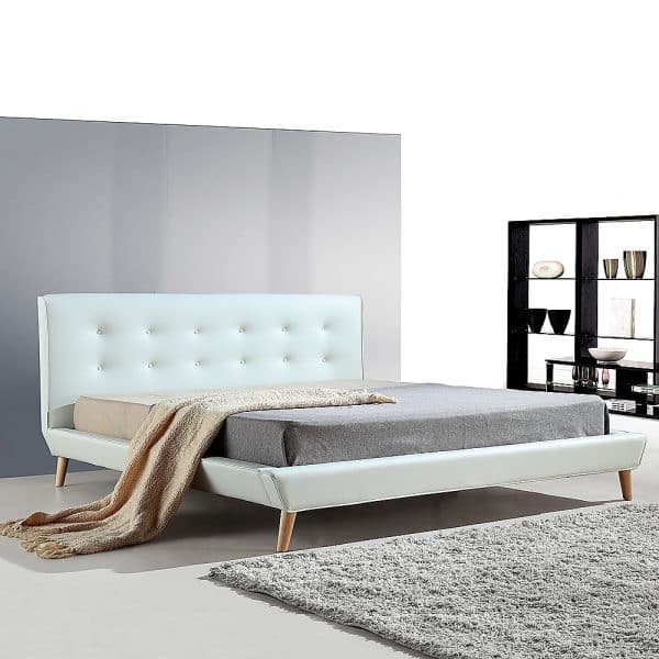 King PU Leather Deluxe Bed Frame White - Image 2