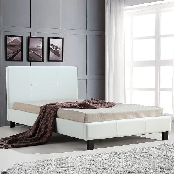 King Single PU Leather Bed Frame White - Image 2