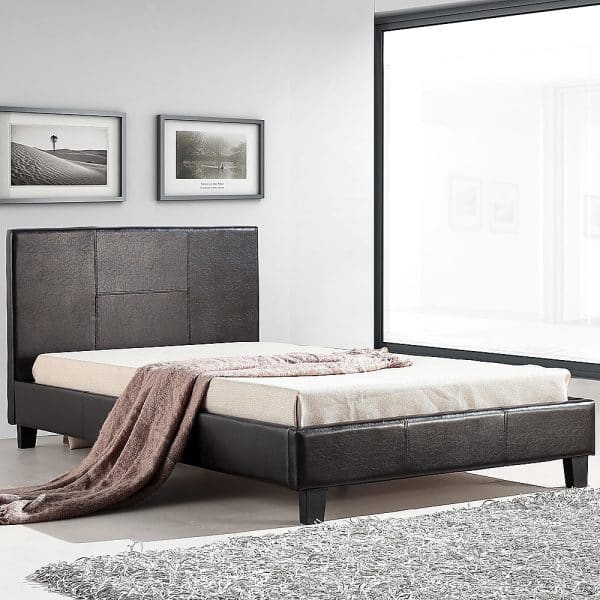King Single PU Leather Bed Frame Brown - Image 2