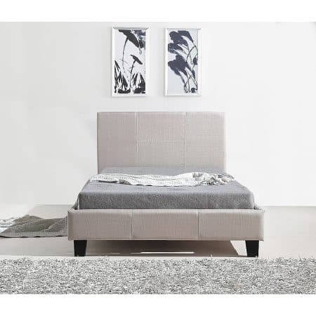 King Single Linen Fabric Bed Frame Beige - Image 2
