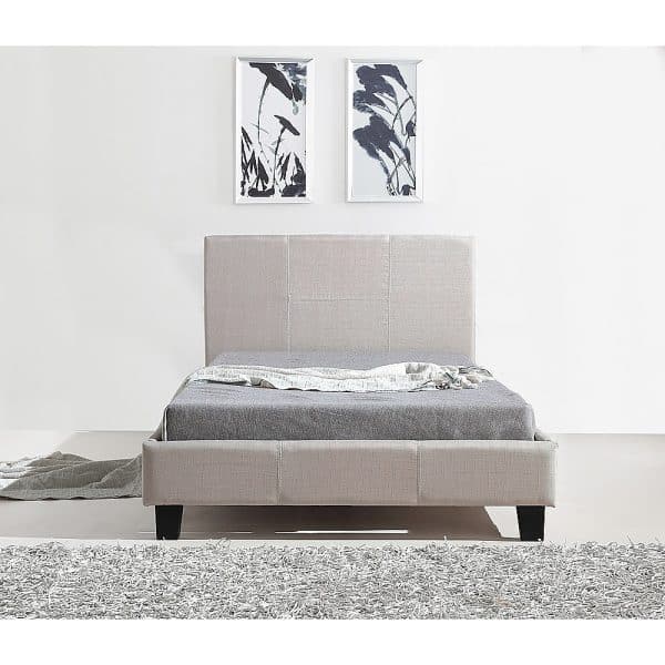 King Single Linen Fabric Bed Frame Beige - Image 2