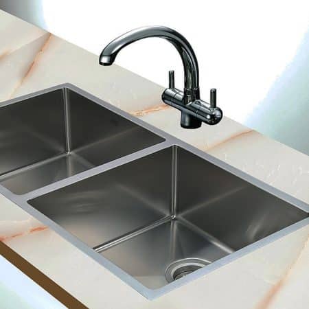865x440mm Handmade Stainless Steel Undermount / Topmount Kitchen Sink with Waste - Image 2