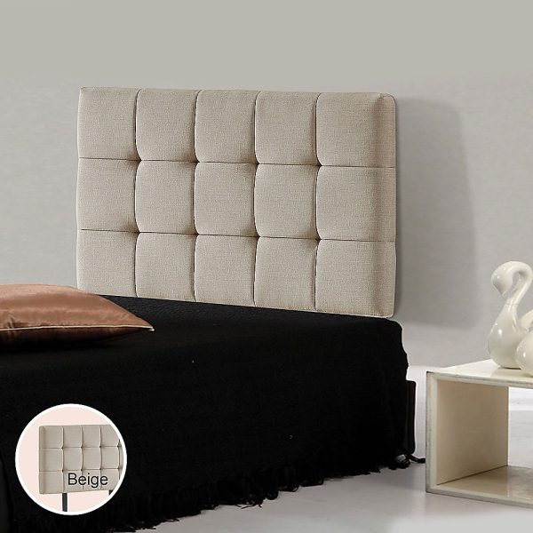 Linen Fabric Single Bed Deluxe Headboard Bedhead - Beige - Image 2