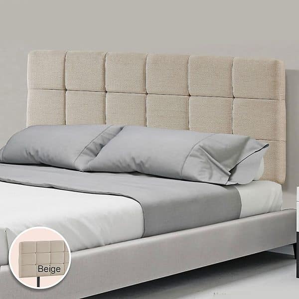 Linen Fabric King Bed Deluxe Headboard Bedhead - Beige - Image 2