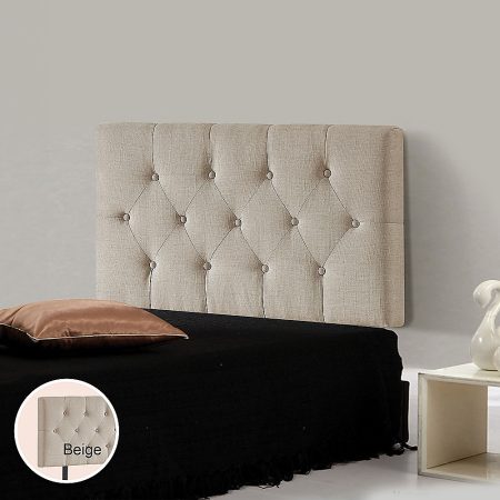 Linen Fabric Single Bed Deluxe Headboard Bedhead - Beige - Image 2