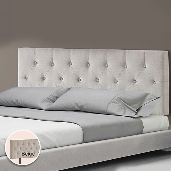 Linen Fabric Double Bed Deluxe Headboard Bedhead - Beige - Image 2