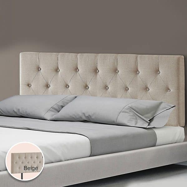 Linen Fabric King Bed Deluxe Headboard Bedhead - Beige - Image 2