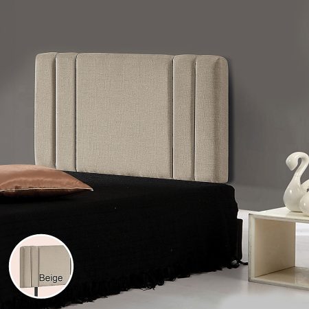 Linen Fabric Single Bed Deluxe Headboard Bedhead - Beige - Image 2