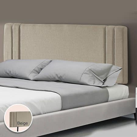 Linen Fabric Queen Bed Deluxe Headboard Bedhead - Beige - Image 2
