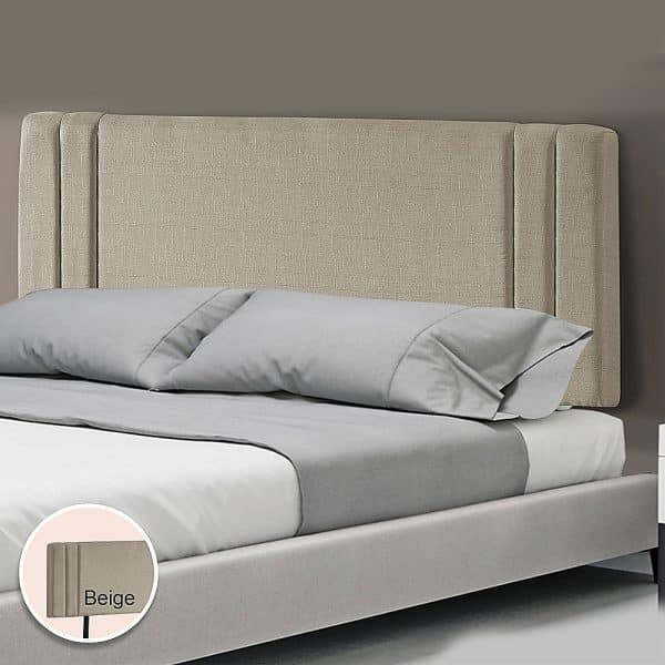 Linen Fabric King Bed Deluxe Headboard Bedhead - Beige - Image 2