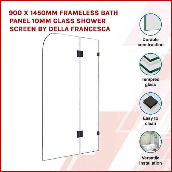 900 x 1450mm Frameless Bath Panel 10mm Glass Shower Screen By Della Francesca - Image 2