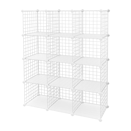 12 Cube Wire Grid Organiser Bookcase Storage Cabinet Wardrobe Closet White