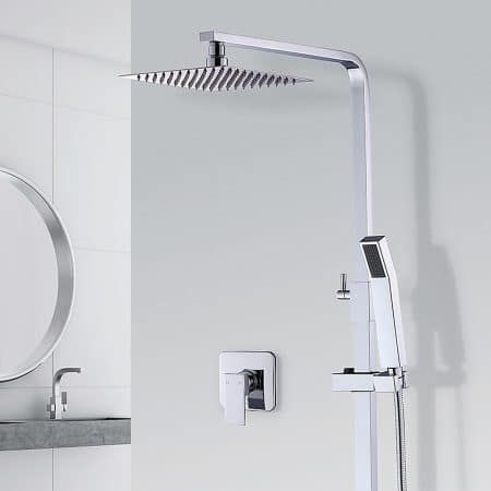 WELS 8" Rain Shower Head Set Square Dual Heads Faucet High Pressure With Mixer - Image 2