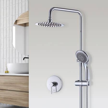 WELS 8" Rain Shower Head Set Rounded Dual Heads Faucet High Pressure With Mixer - Image 2