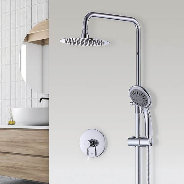 WELS 8" Rain Shower Head Set Rounded Dual Heads Faucet High Pressure With Mixer - Image 2