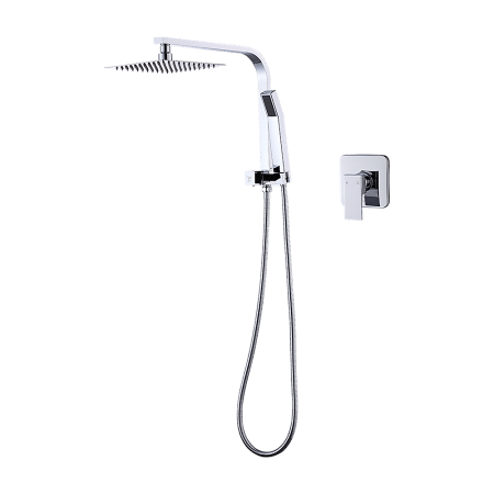 WELS 8" Rain Shower Head Set Square Dual Heads Faucet High Pressure With Mixer