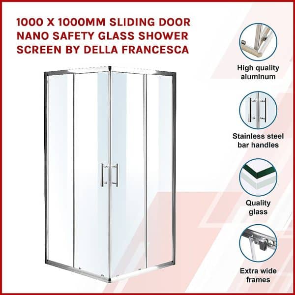 1000 x 1000mm Sliding Door Nano Safety Glass Shower Screen By Della Francesca - Image 2