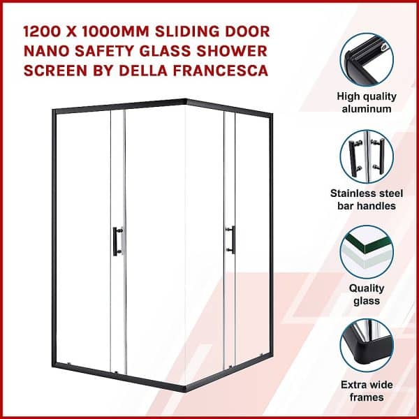 1200 x 1000mm Sliding Door Nano Safety Glass Shower Screen By Della Francesca - Image 2