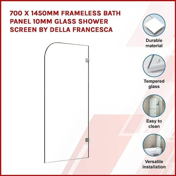 700 x 1450mm Frameless Bath Panel 10mm Glass Shower Screen By Della Francesca - Image 2