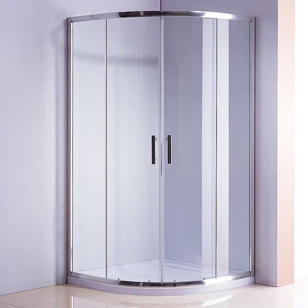 90 x 90cm Rounded Sliding 6mm Curved Shower Screen with Base in Chrome - Image 2