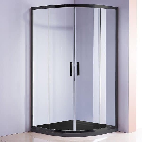 90 x 90cm Rounded Sliding 6mm Curved Shower Screen with Base in Black - Image 2