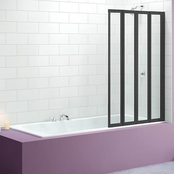 4 Fold Black Folding Bath Shower Screen Door Panel 1000 x 1400mm - Image 2