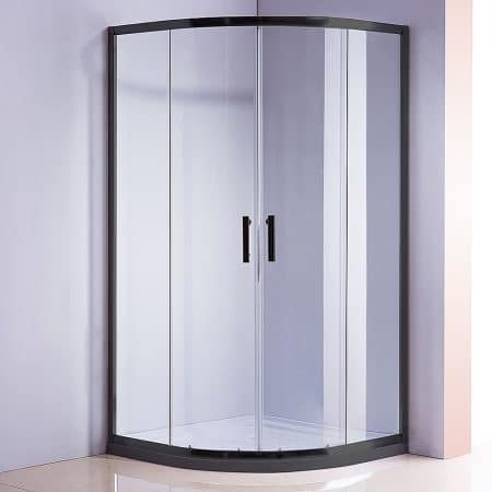 100 x 100cm Black Rounded Sliding 6mm Curved Shower Screen with White Base - Image 2