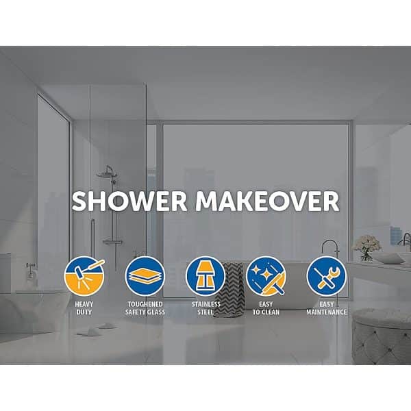 110 x 200cm Wall to Wall Frameless Shower Screen 10mm Glass By Della Francesca - Image 2