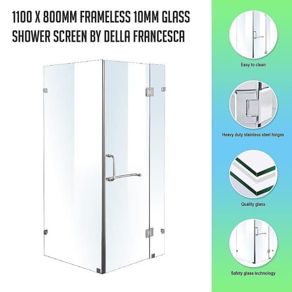 1100 x 800mm Frameless 10mm Glass Shower Screen By Della Francesca - Image 2