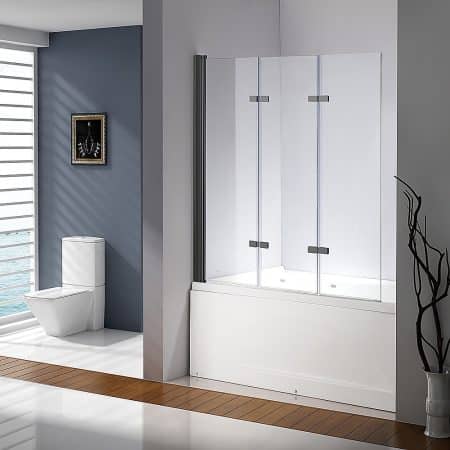 3 Fold Black Folding Bath Shower Screen Door Panel 1300mm x 1400mm - Image 2