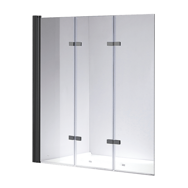 3 Fold Black Folding Bath Shower Screen Door Panel 1300mm x 1400mm
